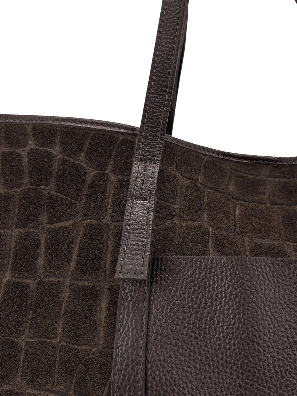 Bolso tote grande de piel granulada y ante VENICE Marrón cacao