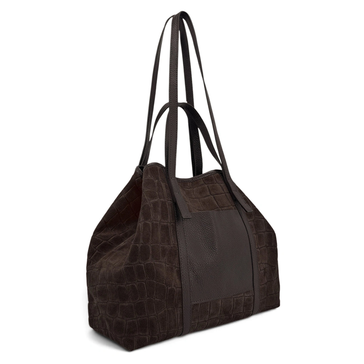 Bolso tote grande de piel granulada y ante VENICE Marrón cacao