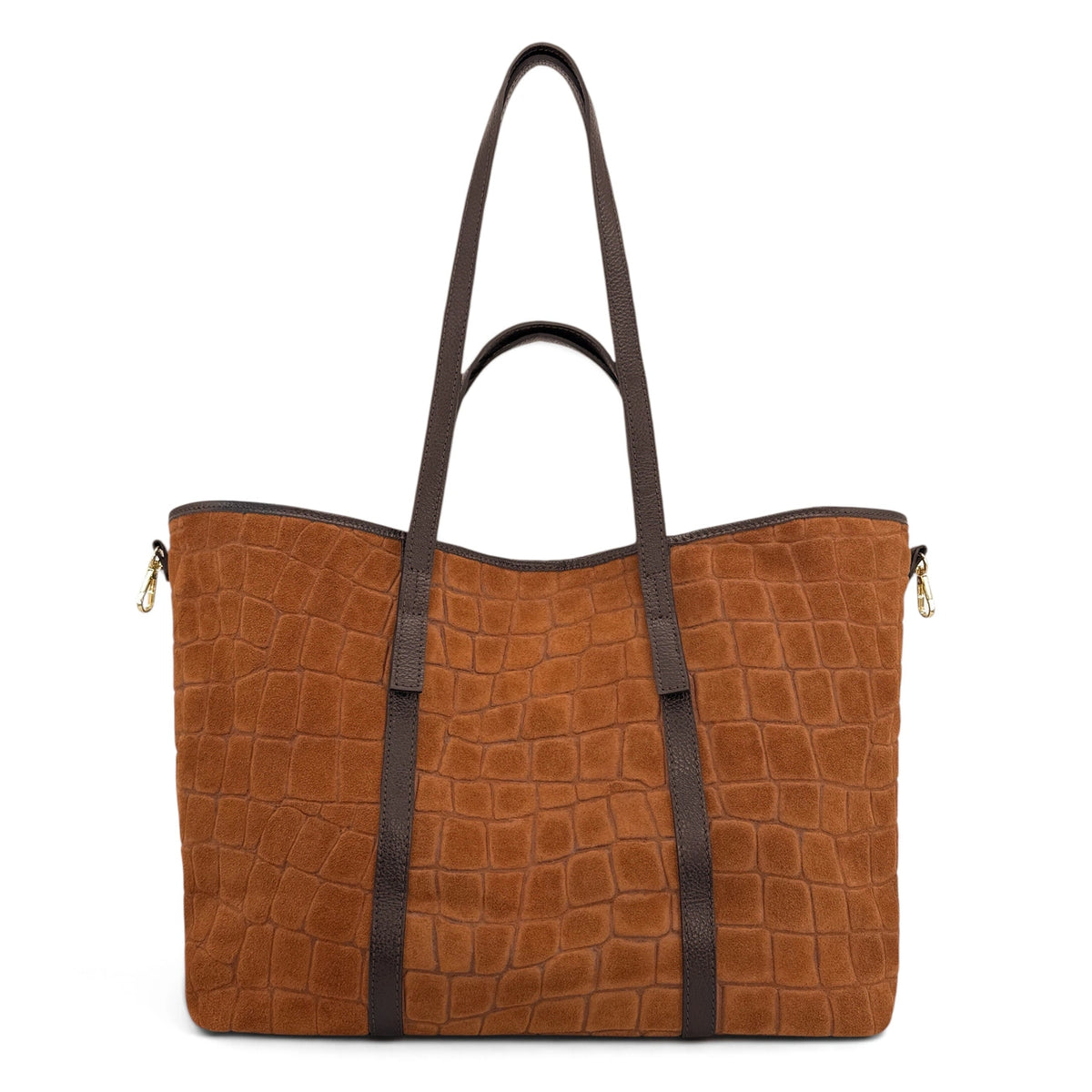 Bolso tote grande de piel granulada y ante VENICE Marrón camel oscuro