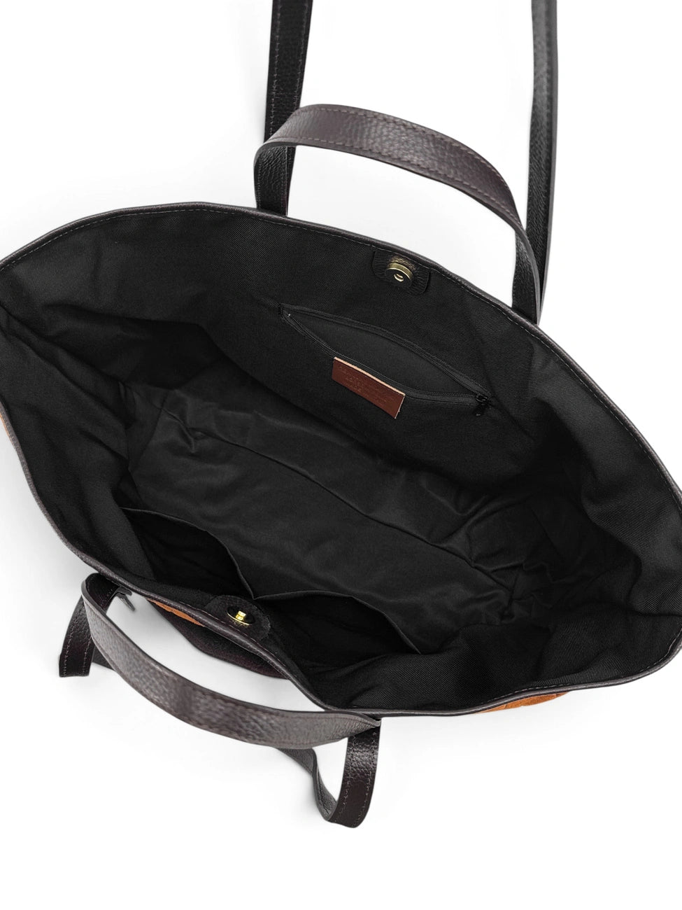 Bolso tote grande de piel granulada y ante VENICE Marrón camel oscuro