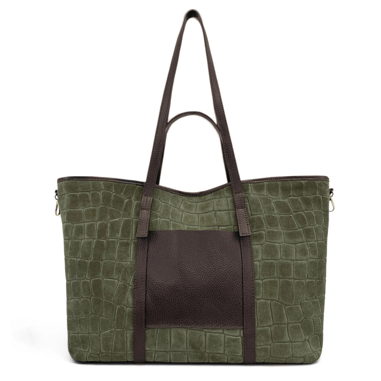 Grand bag cabas in canvas and leather KANTHA English green