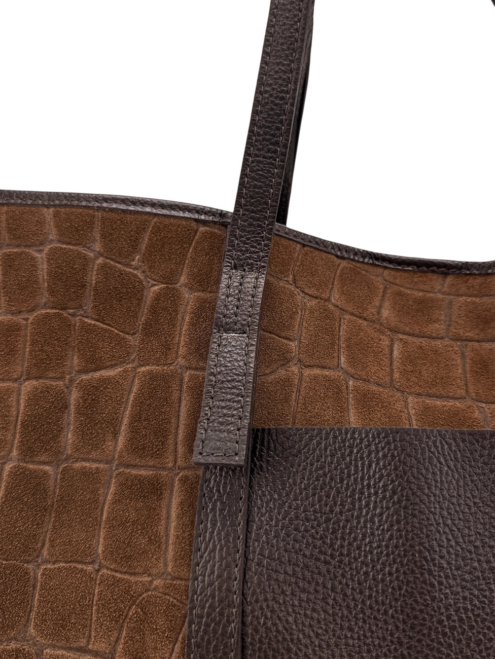 Borsa shopper grande in pelle martellata e suede VENICE Marrone moka