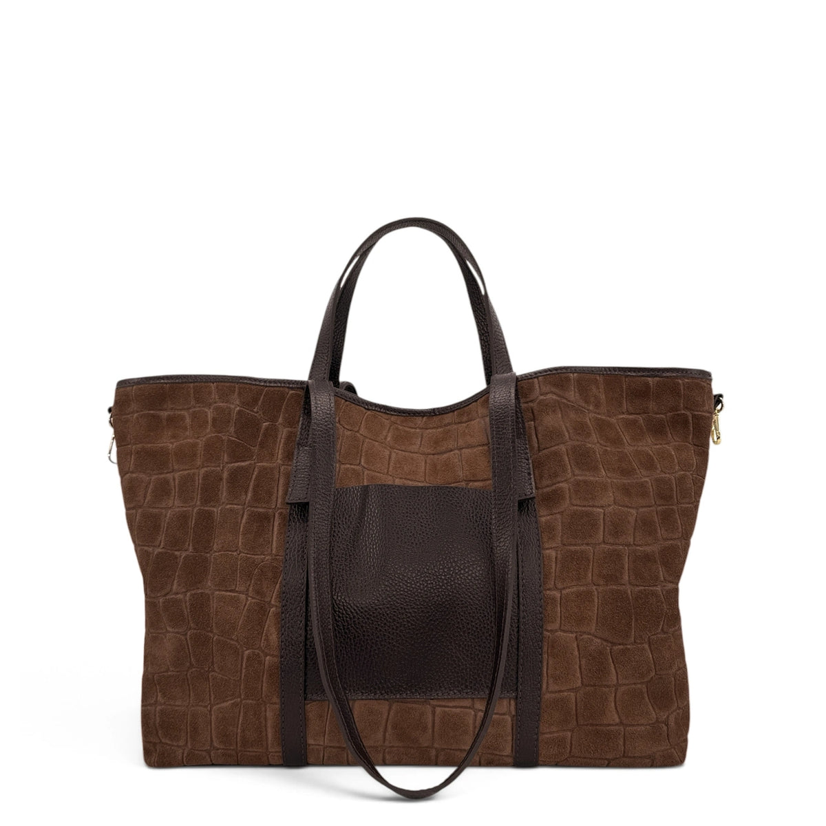 Borsa shopper grande in pelle martellata e suede VENICE Marrone moka