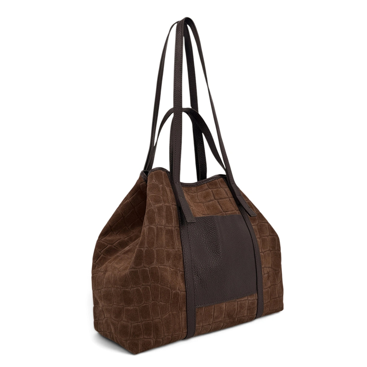 Borsa shopper grande in pelle martellata e suede VENICE Marrone moka