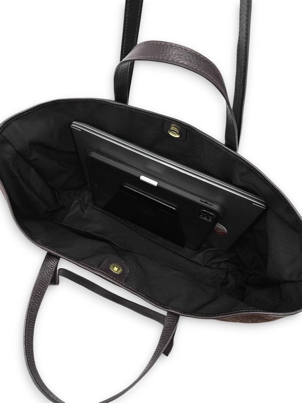 Borsa shopper grande in pelle martellata e suede VENICE Marrone moka