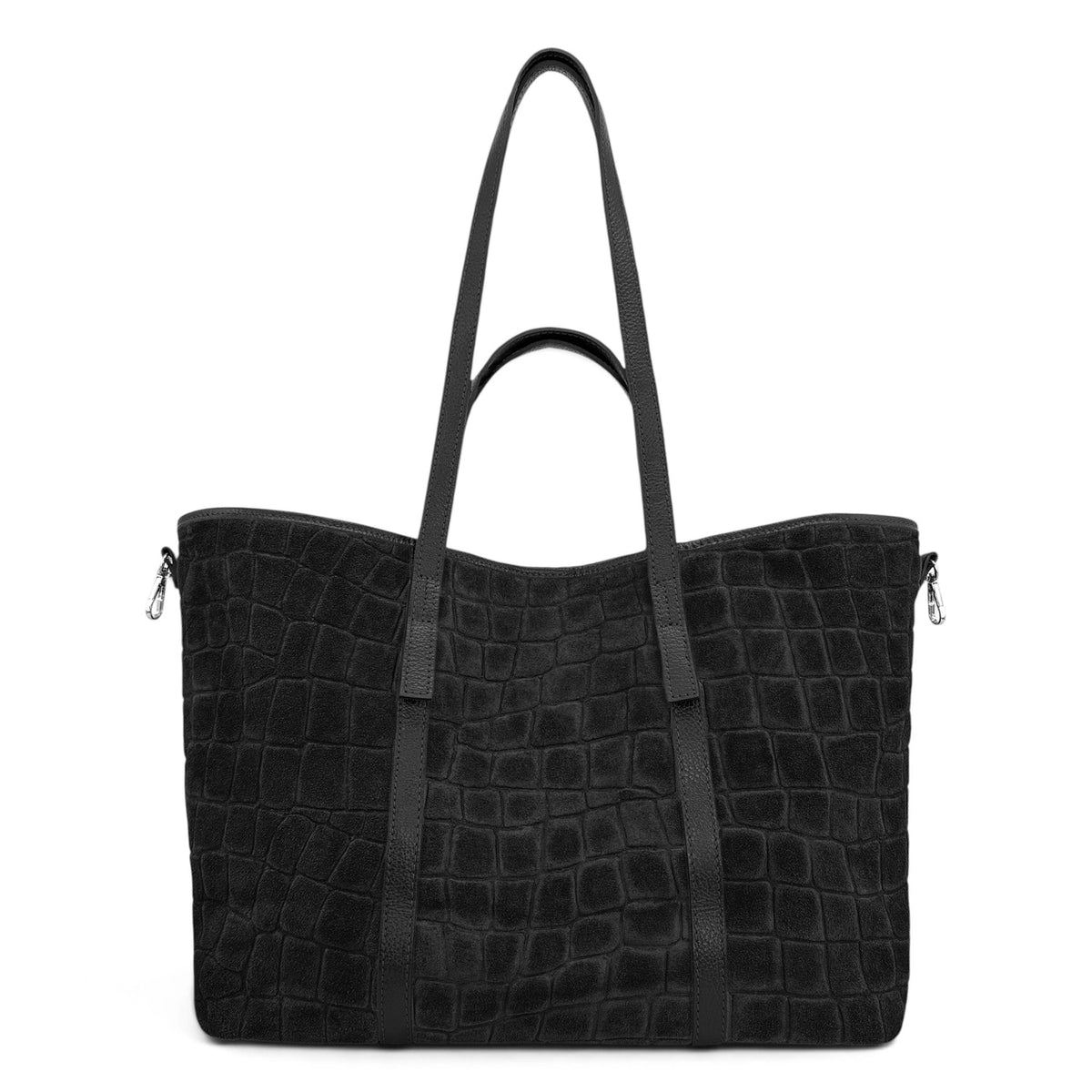 VENICE large grained leather and suede tote bag, Black