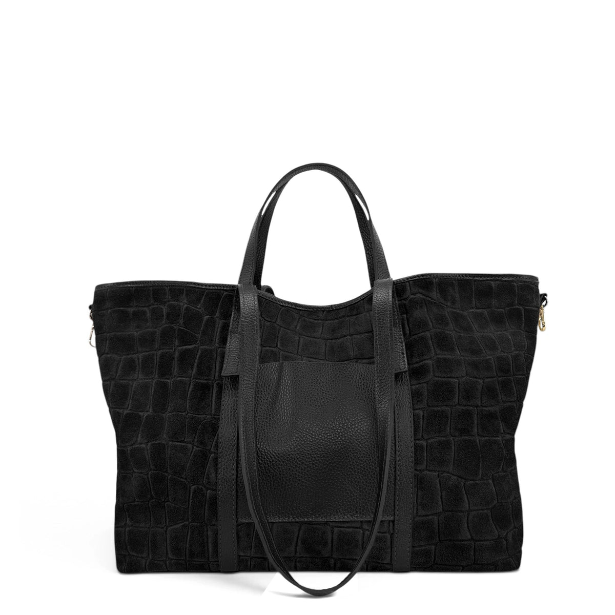 VENICE large grained leather and suede tote bag, Black