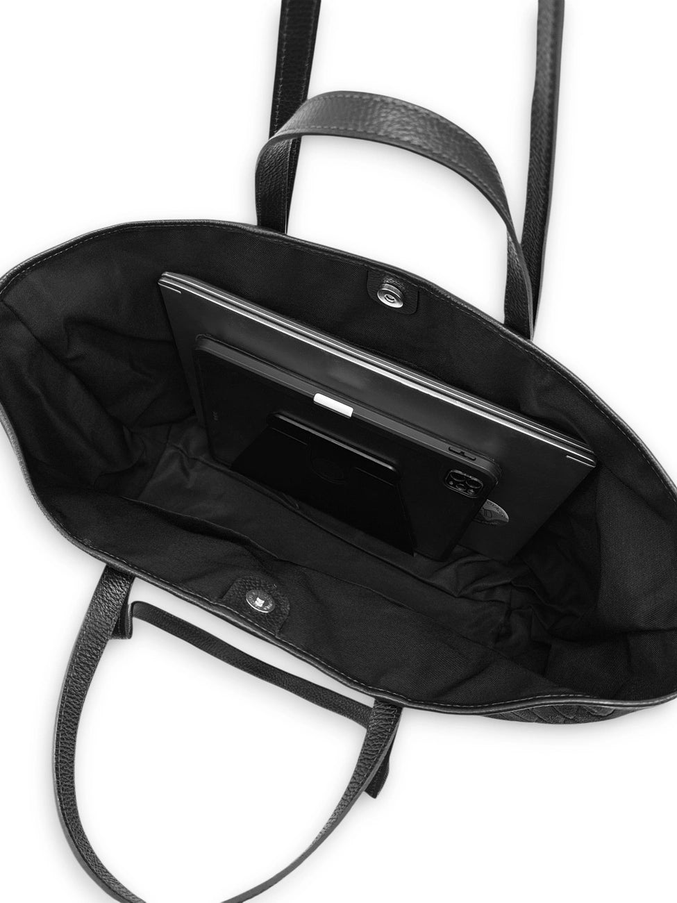 VENICE large grained leather and suede tote bag, Black