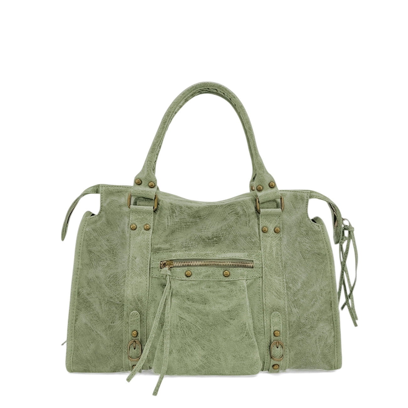 SANDSTORM Brushed Leather Handbag – Pastel Green
