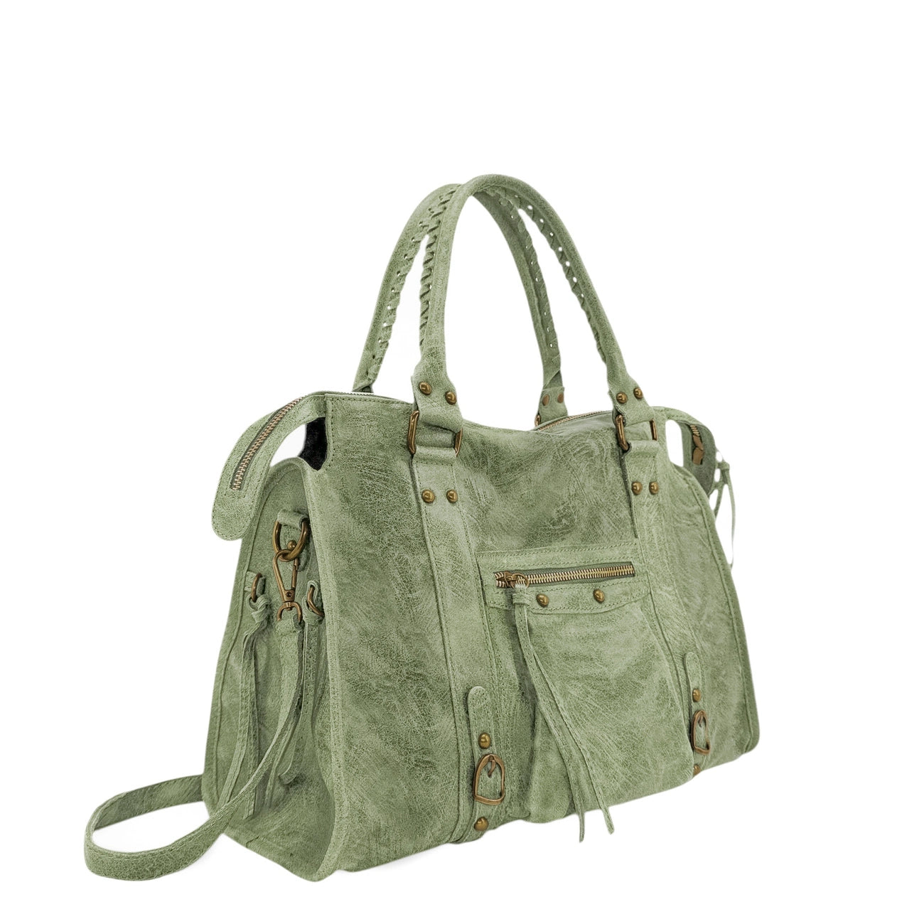 SANDSTORM Brushed Leather Handbag – Pastel Green