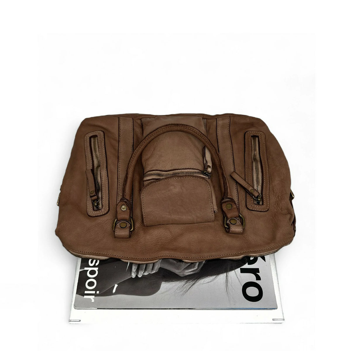 Sac porté épaule en cuir vintage MISS MY Taupe foncé