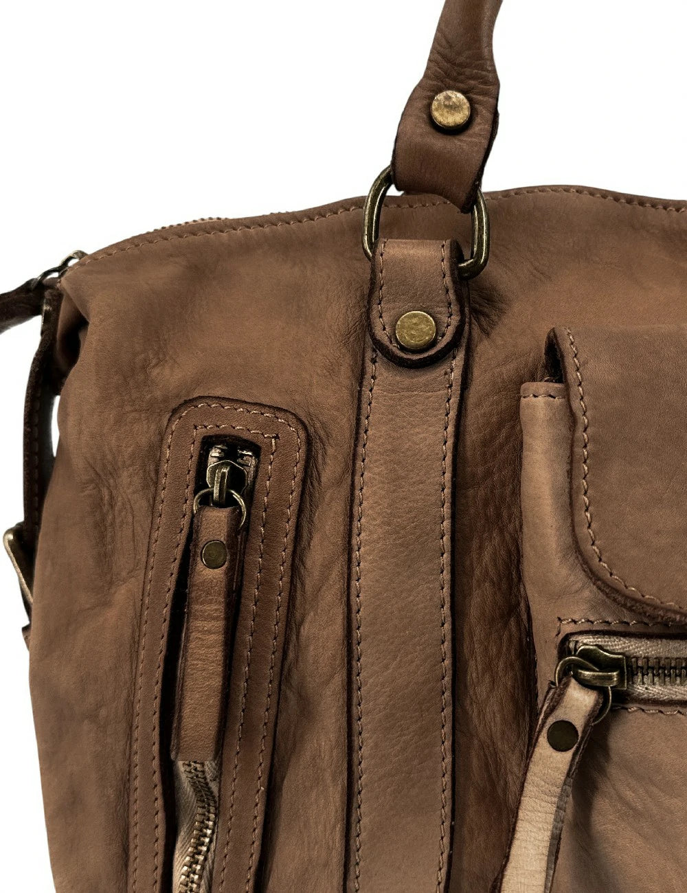 Sac porté épaule en cuir vintage MISS MY Taupe foncé