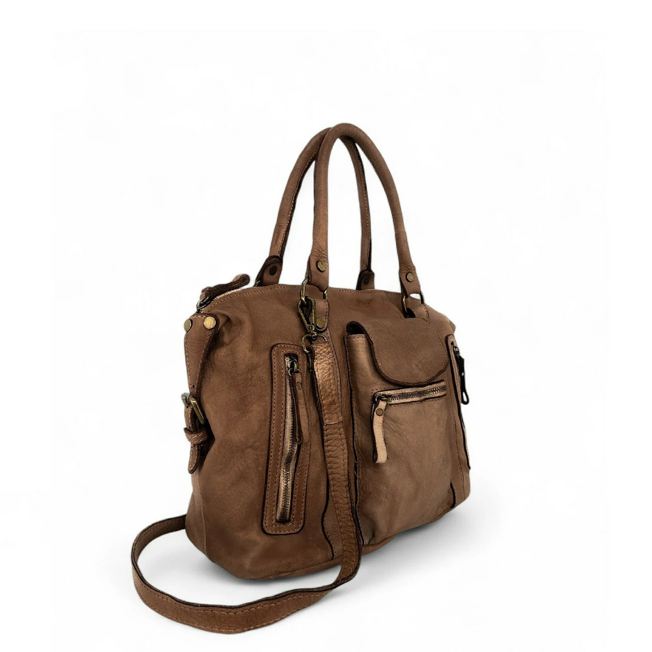 Sac porté épaule en cuir vintage MISS MY Taupe foncé