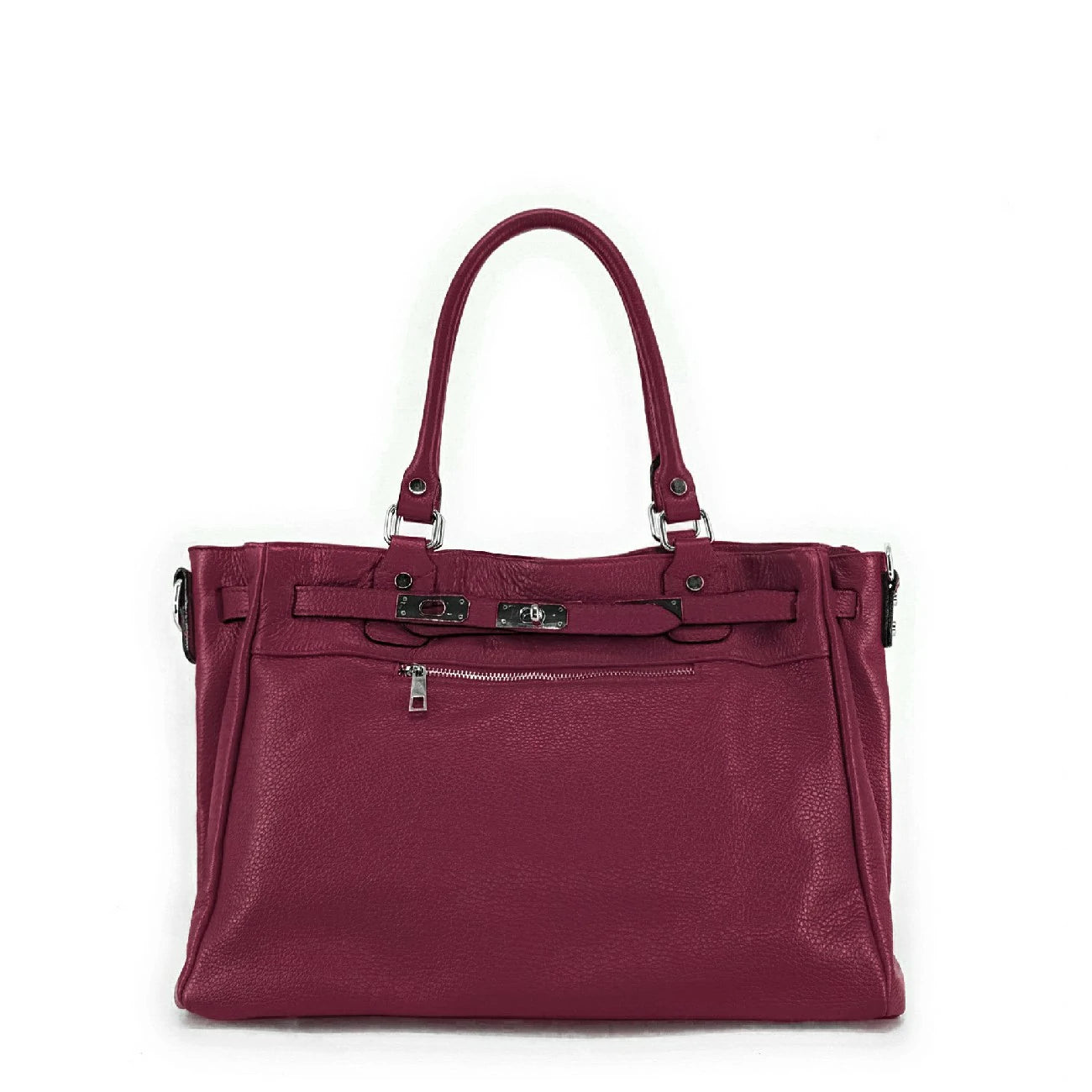 Sac cabas en cuir grainé JANET SILVER Prune
