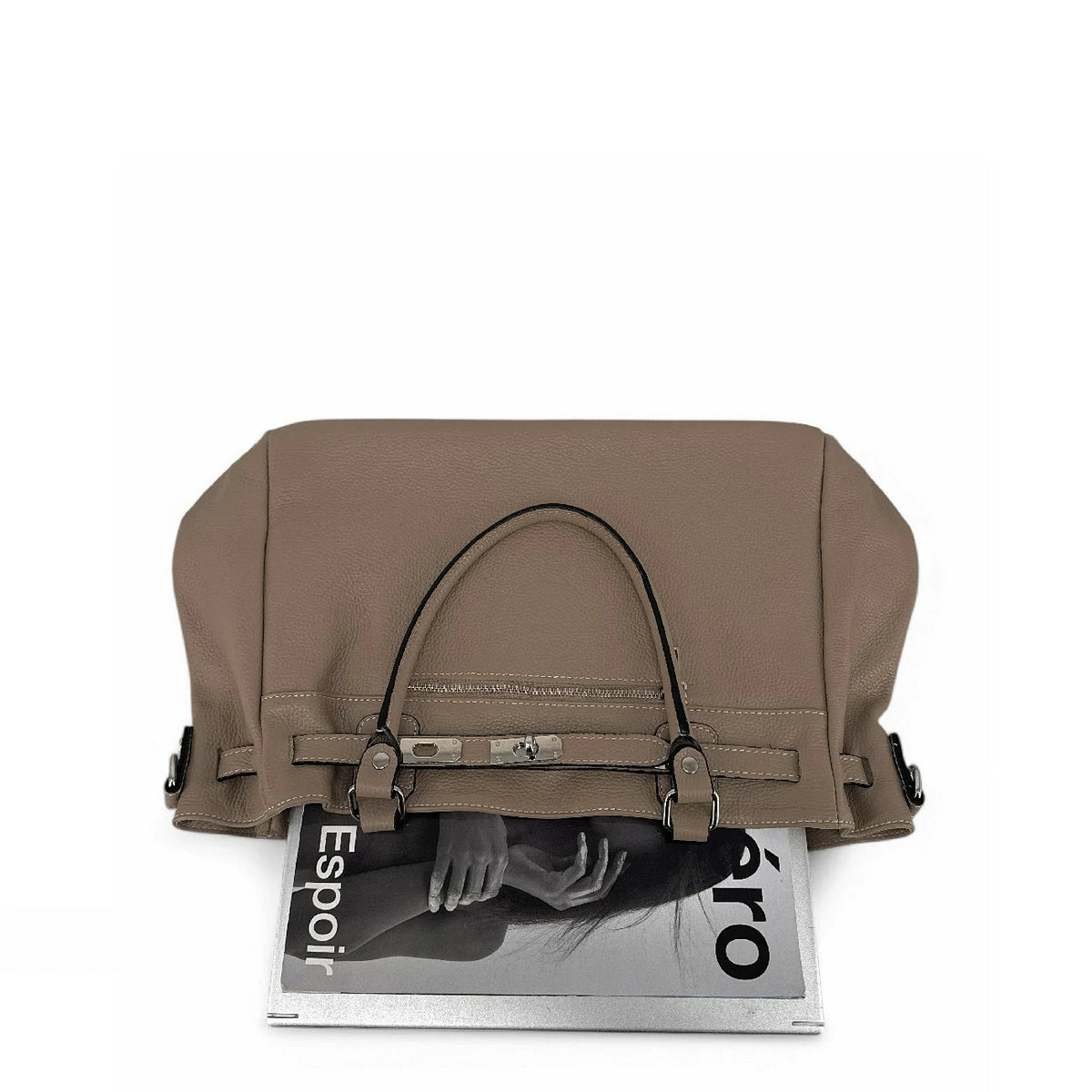 Shopper aus genarbtem Leder JANET SILVER Dunkeltaupe