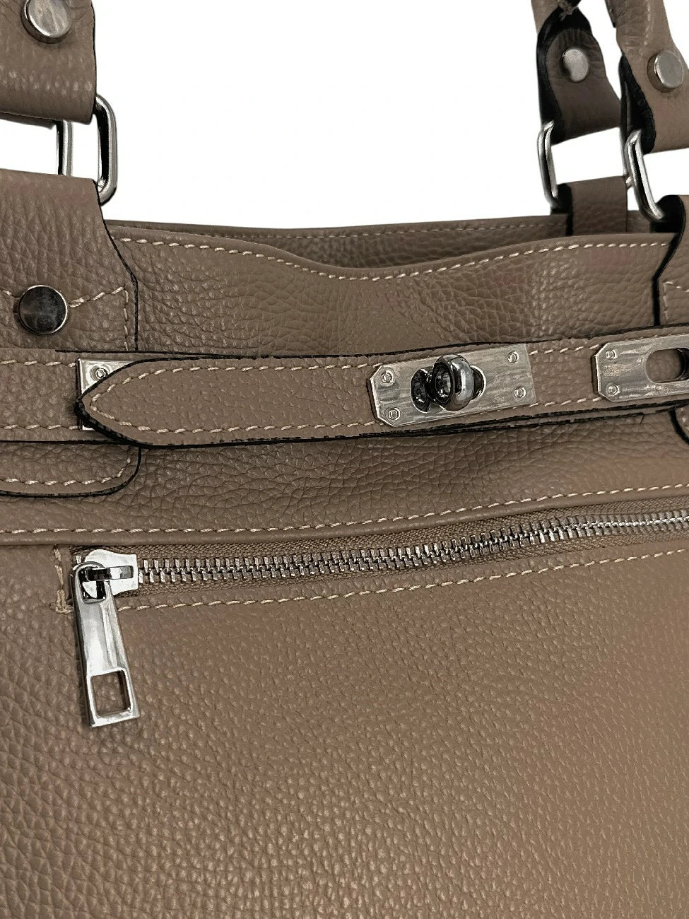 Shopper aus genarbtem Leder JANET SILVER Dunkeltaupe