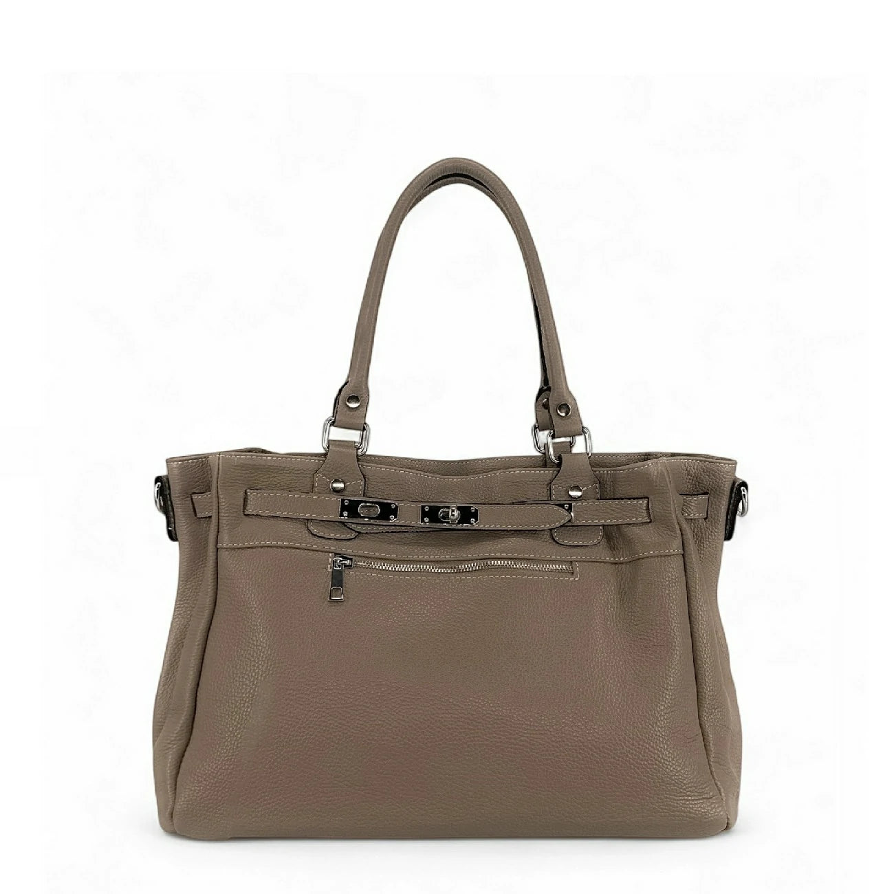 Sac cabas en cuir grainé JANET SILVER Taupe foncé