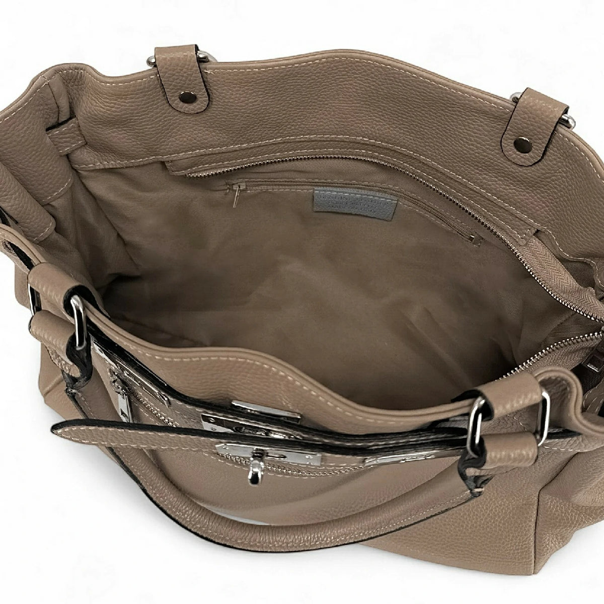 Shopper aus genarbtem Leder JANET SILVER Dunkeltaupe