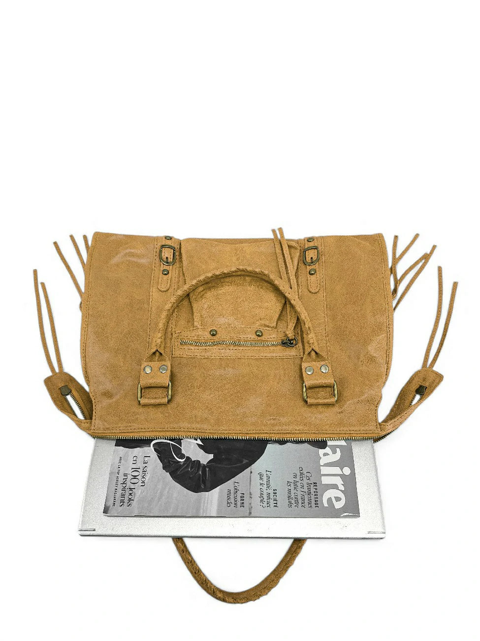 SANDSTORM brushed leather handbag, Light camel