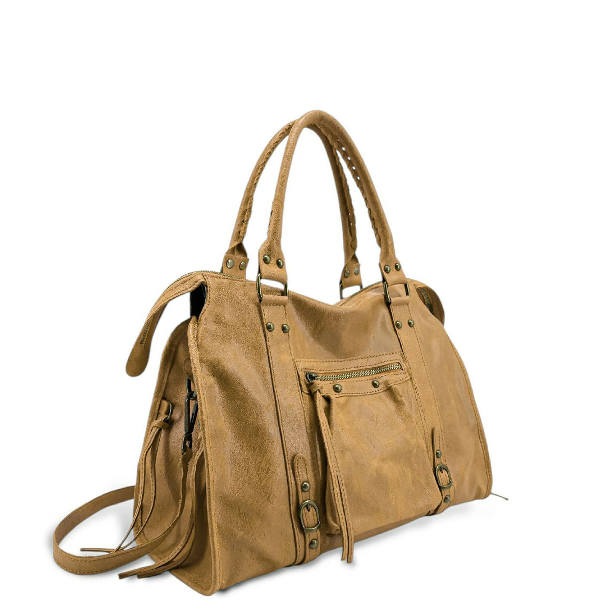 SANDSTORM brushed leather handbag, Light camel