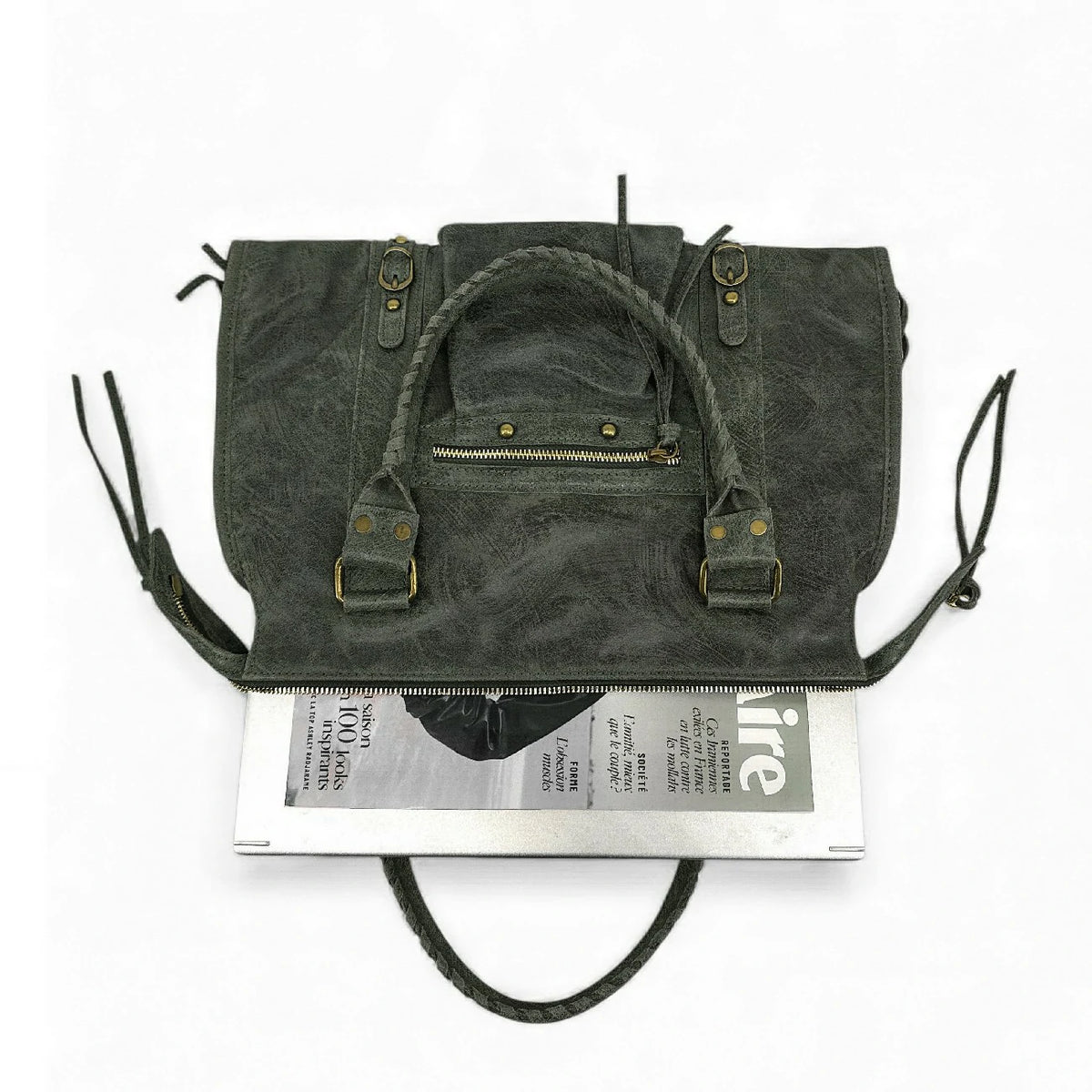 Bolso de mano de piel cepillada SANDSTORM Verde caqui oscuro