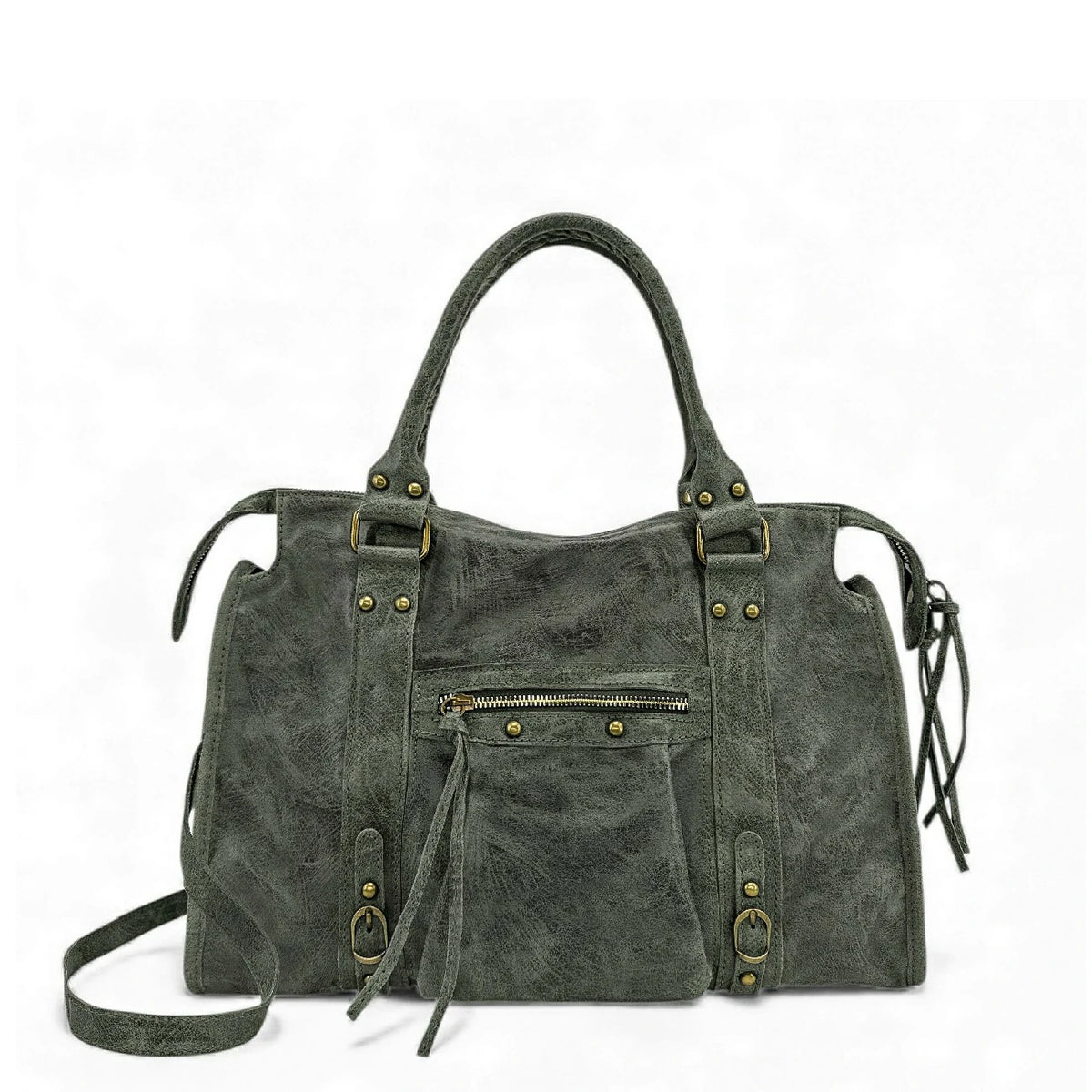 Bolso de mano de piel cepillada SANDSTORM Verde caqui oscuro