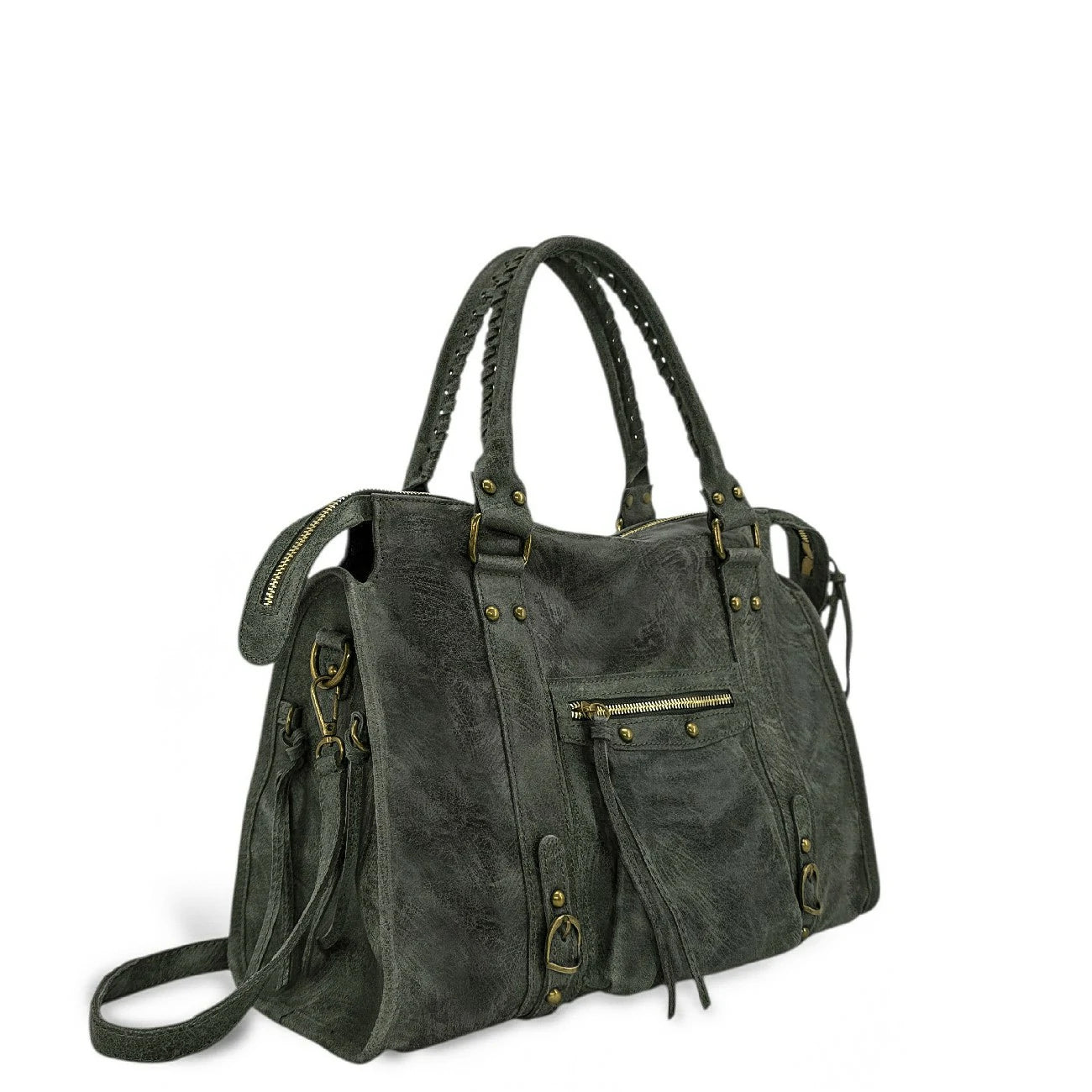 SANDSTORM brushed leather handbag in Khaki