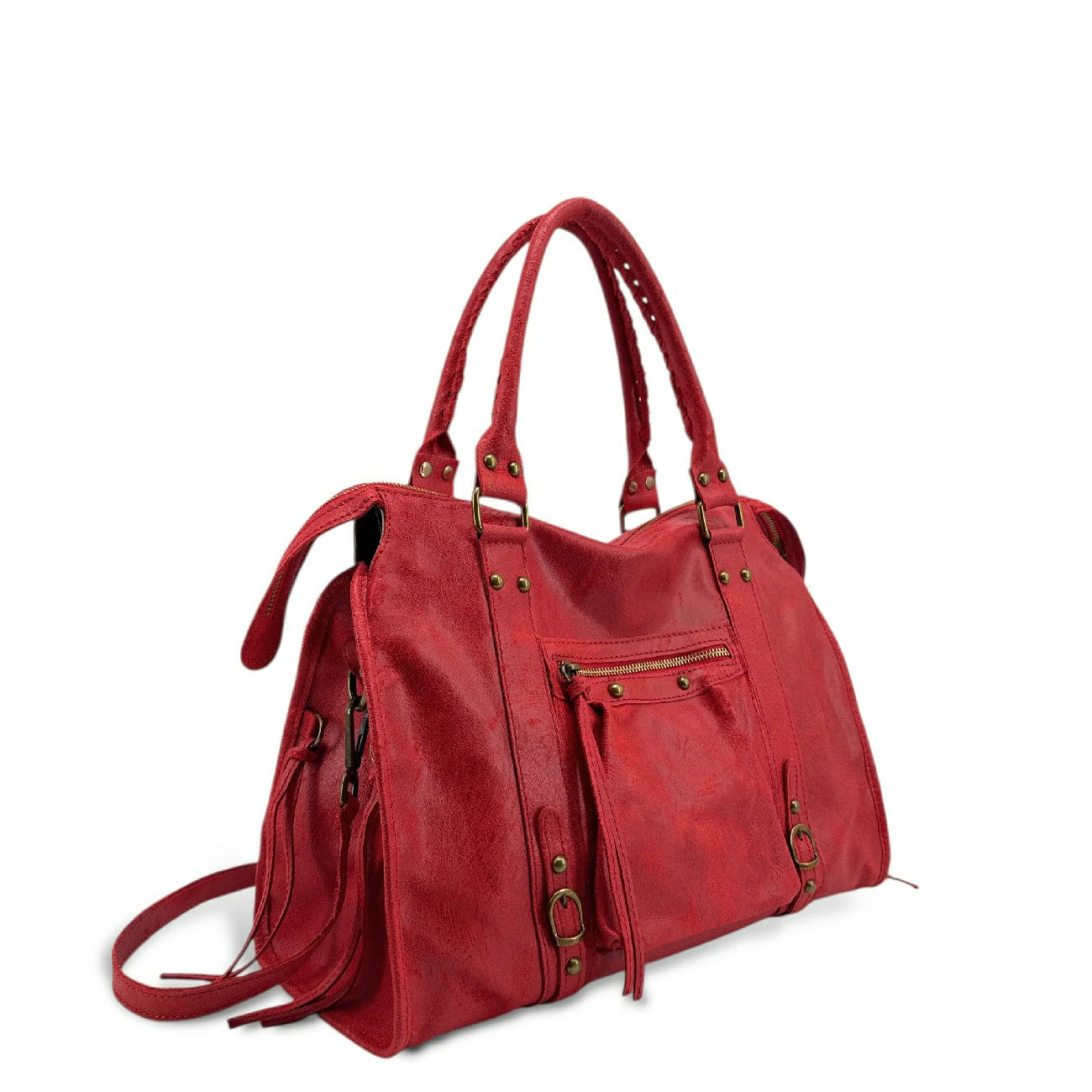 Sac à main en cuir brossé SANDSTORM Rouge garance