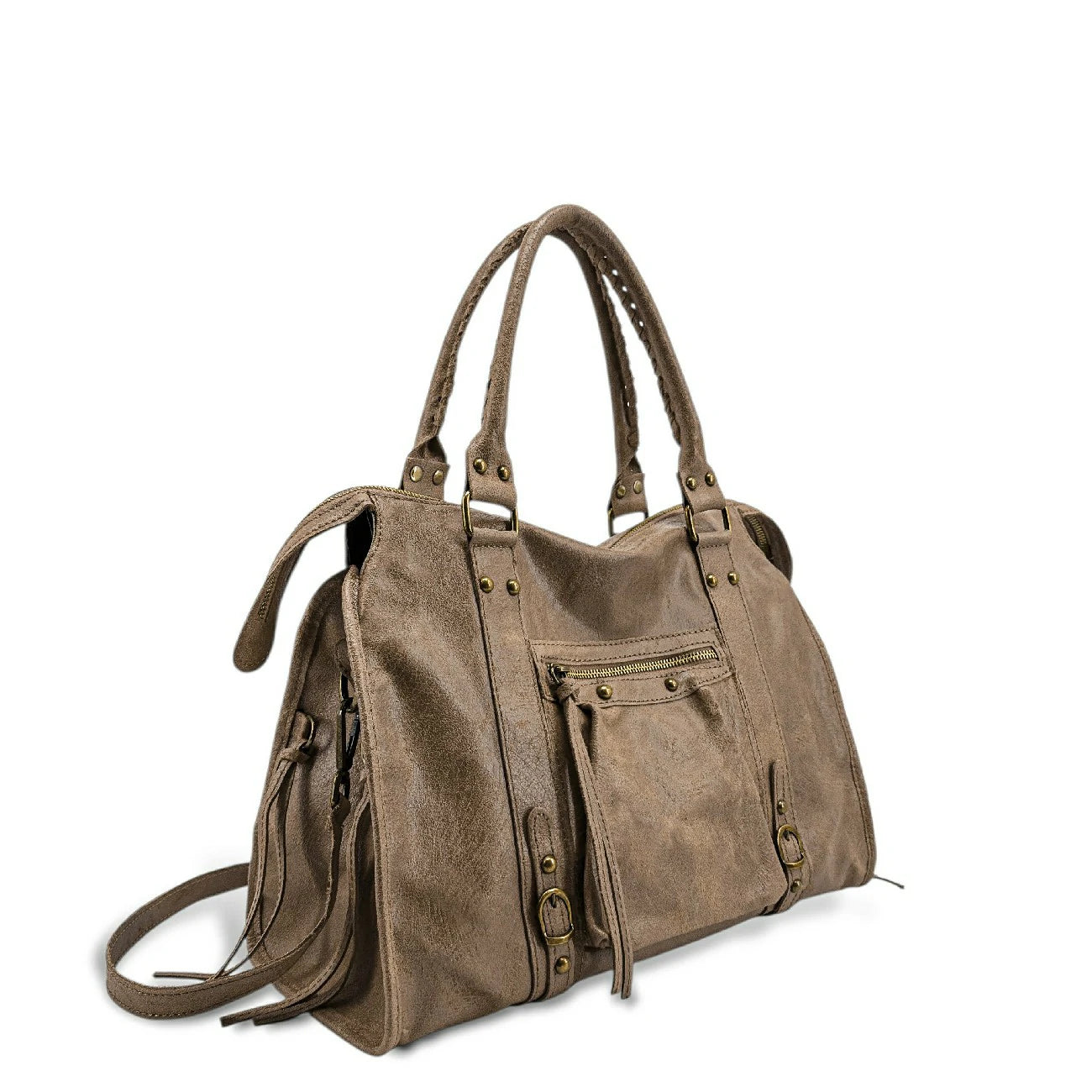 Sac à main en cuir brossé SANDSTORM Taupe foncé