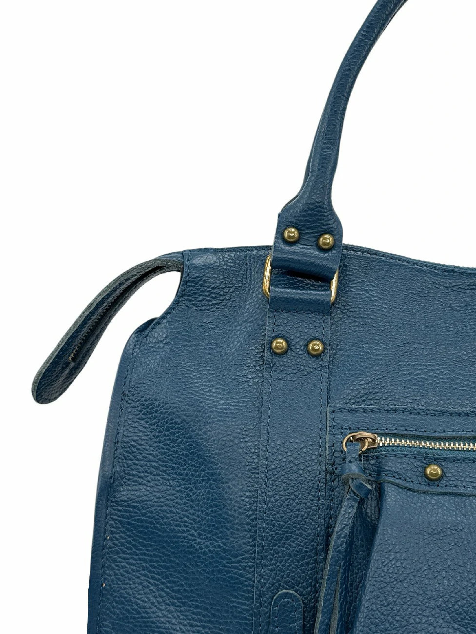 Large bowling-style bag in grained leather SANDSTORM Teal Blue