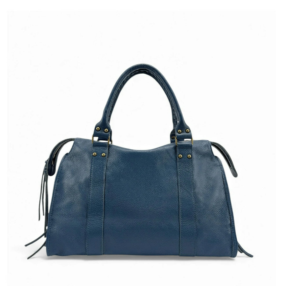 Large bowling-style bag in grained leather SANDSTORM Teal Blue