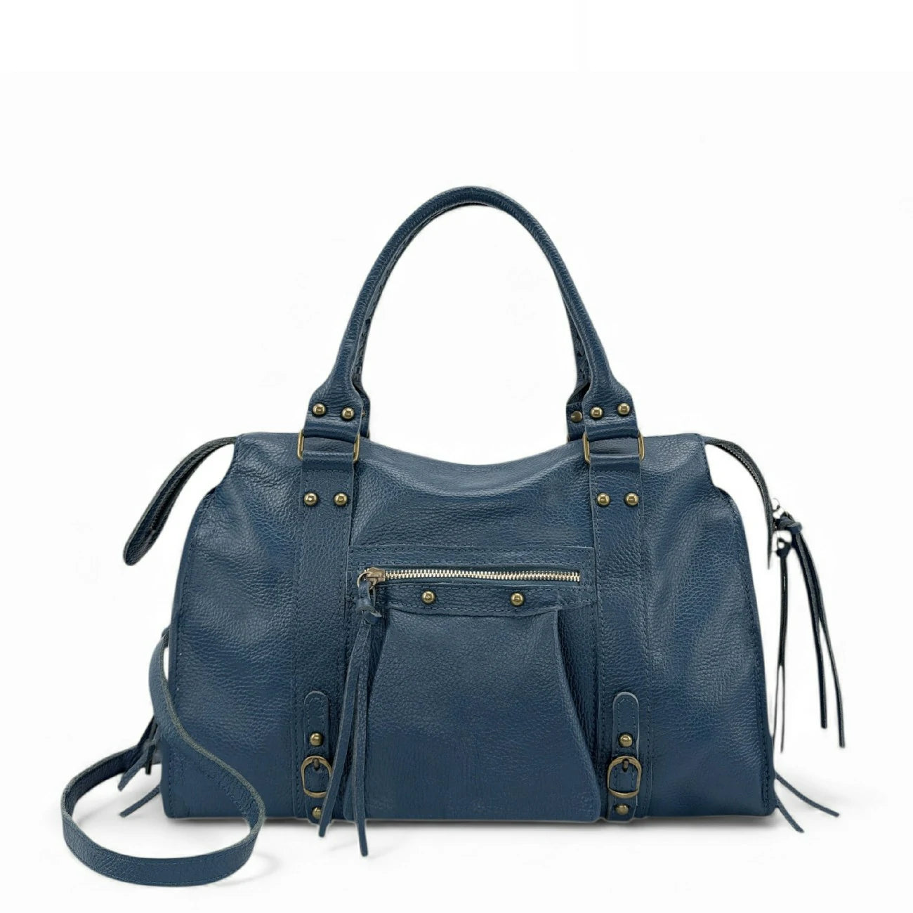 Grand sac type bowling en cuir grainé SANDSTORM Bleu canard