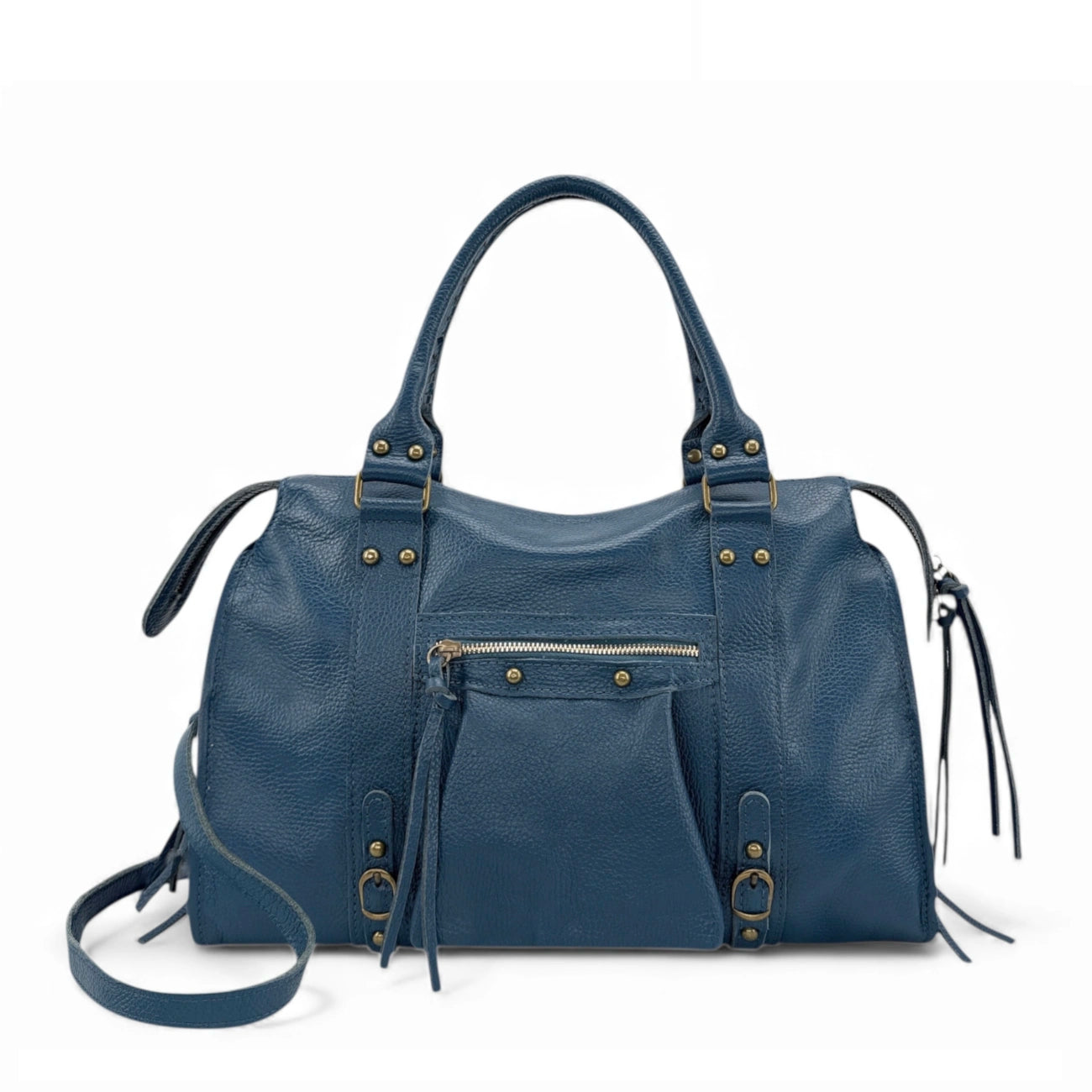 Grand sac type bowling en cuir grainé SANDSTORM Bleu canard