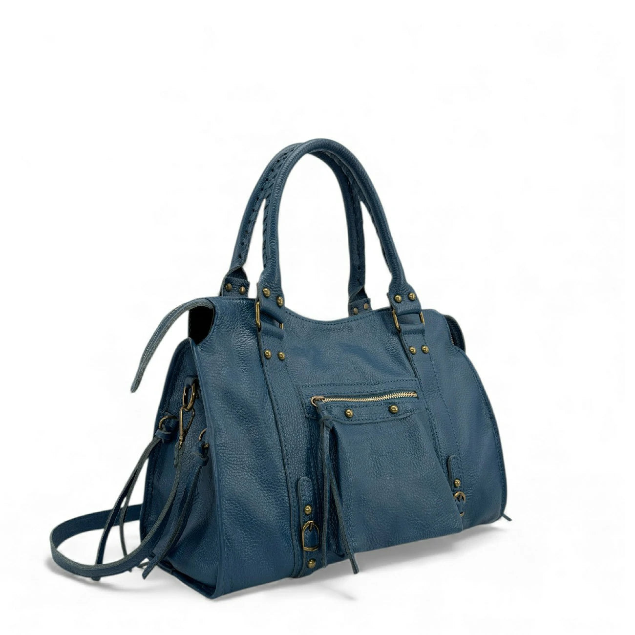 Grand sac type bowling en cuir grainé SANDSTORM Bleu canard