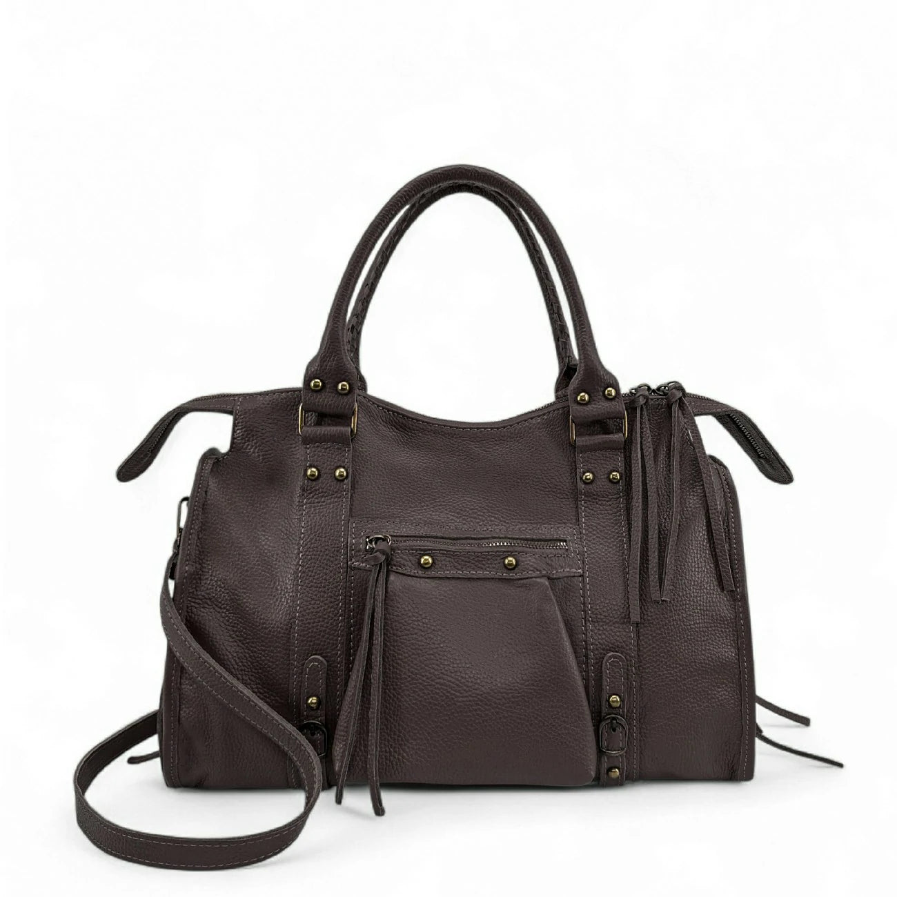 Grand sac type bowling en cuir grainé SANDSTORM Chocolat