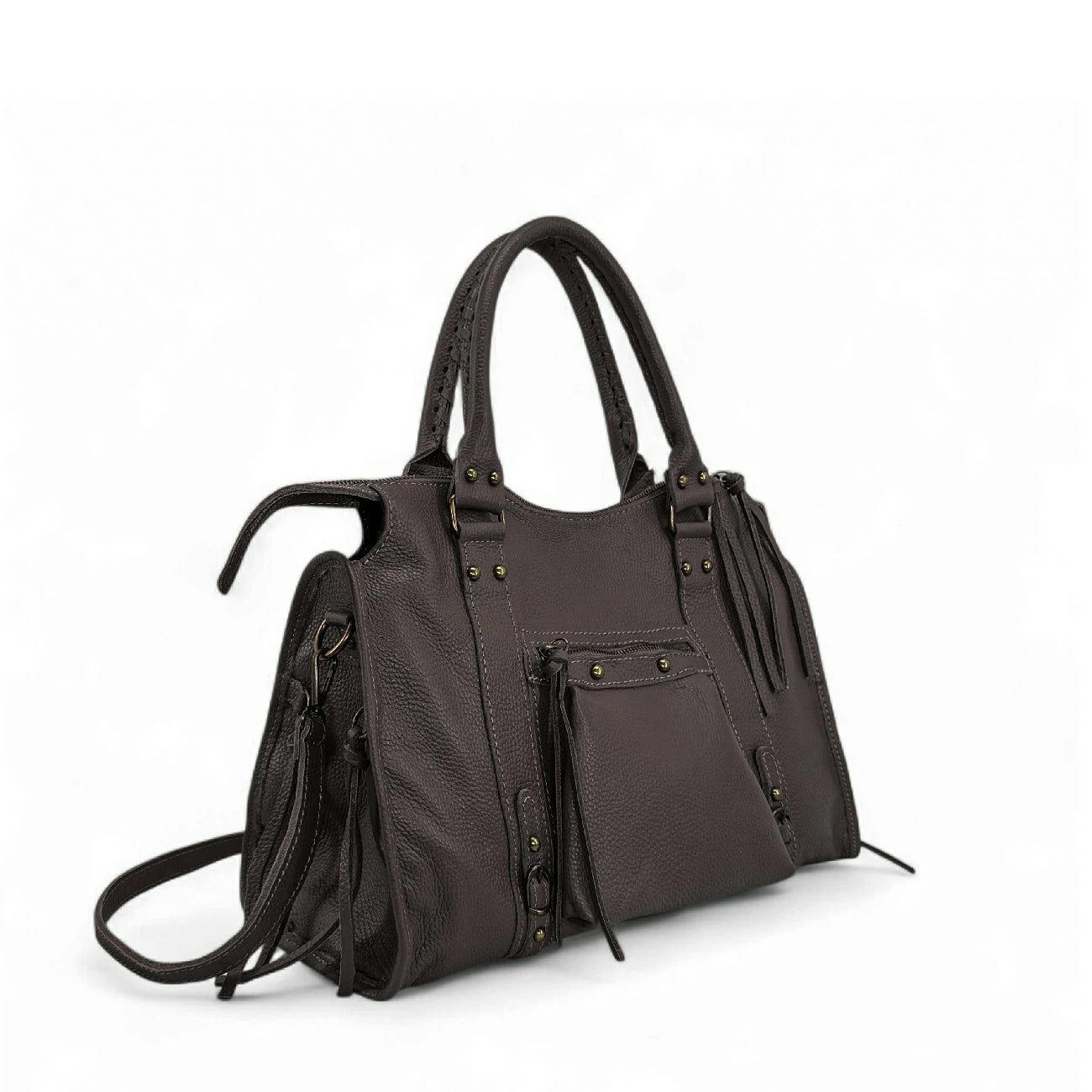 Grand sac type bowling en cuir grainé SANDSTORM Chocolat