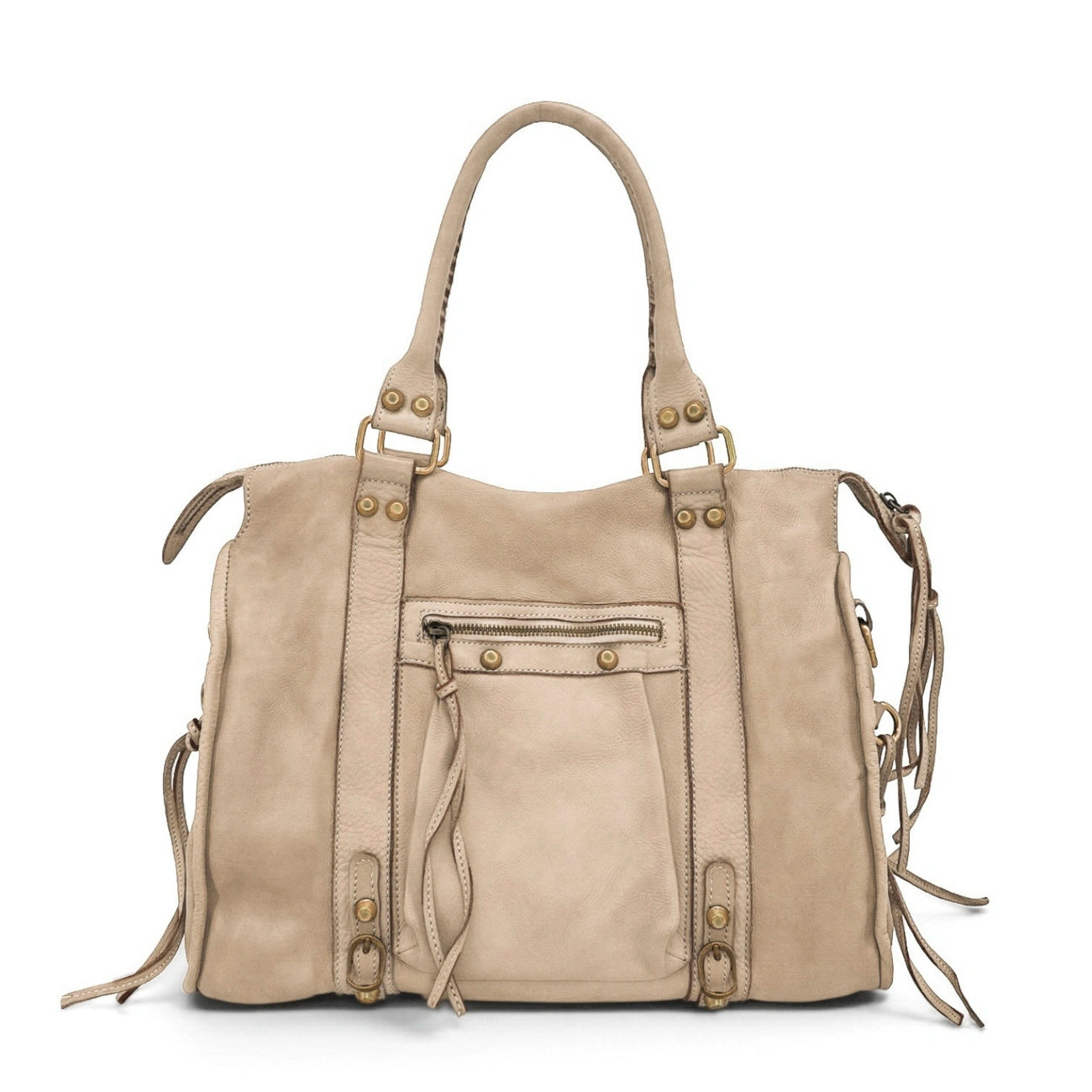 Grand sac en cuir vintage STORM XL HURRICAN Beige crème