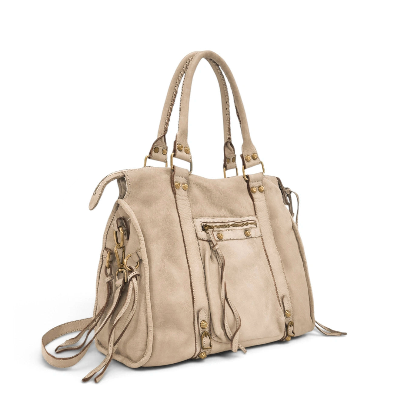 Grand sac en cuir vintage STORM XL HURRICAN Beige crème