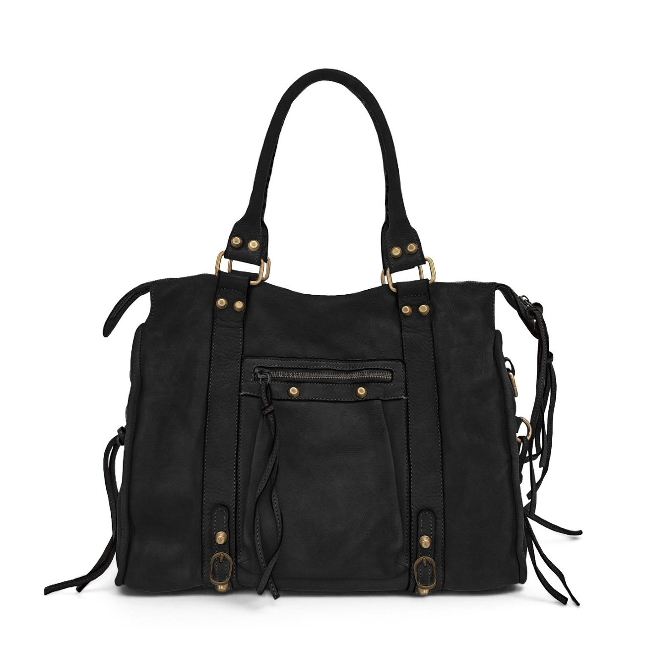 Bolso grande para llevar al hombro de piel vintage STORM XL HURRICAN Negro