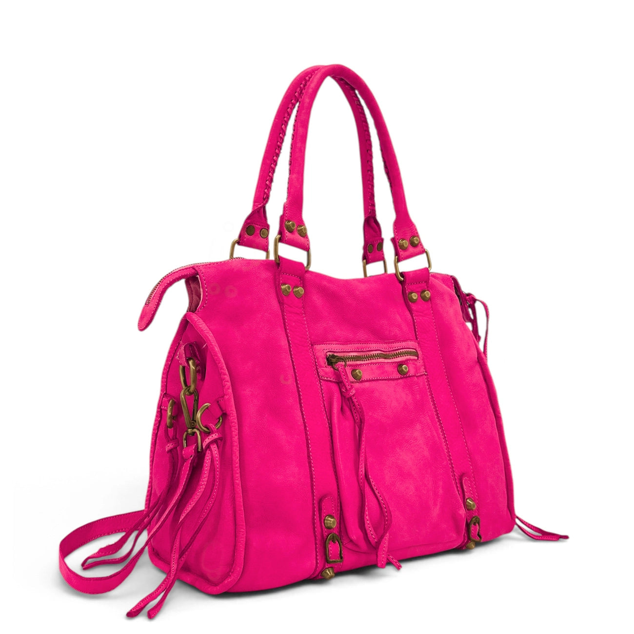Grand bolso de cuero vintage STORM SG HURRICAN Rose fucsia