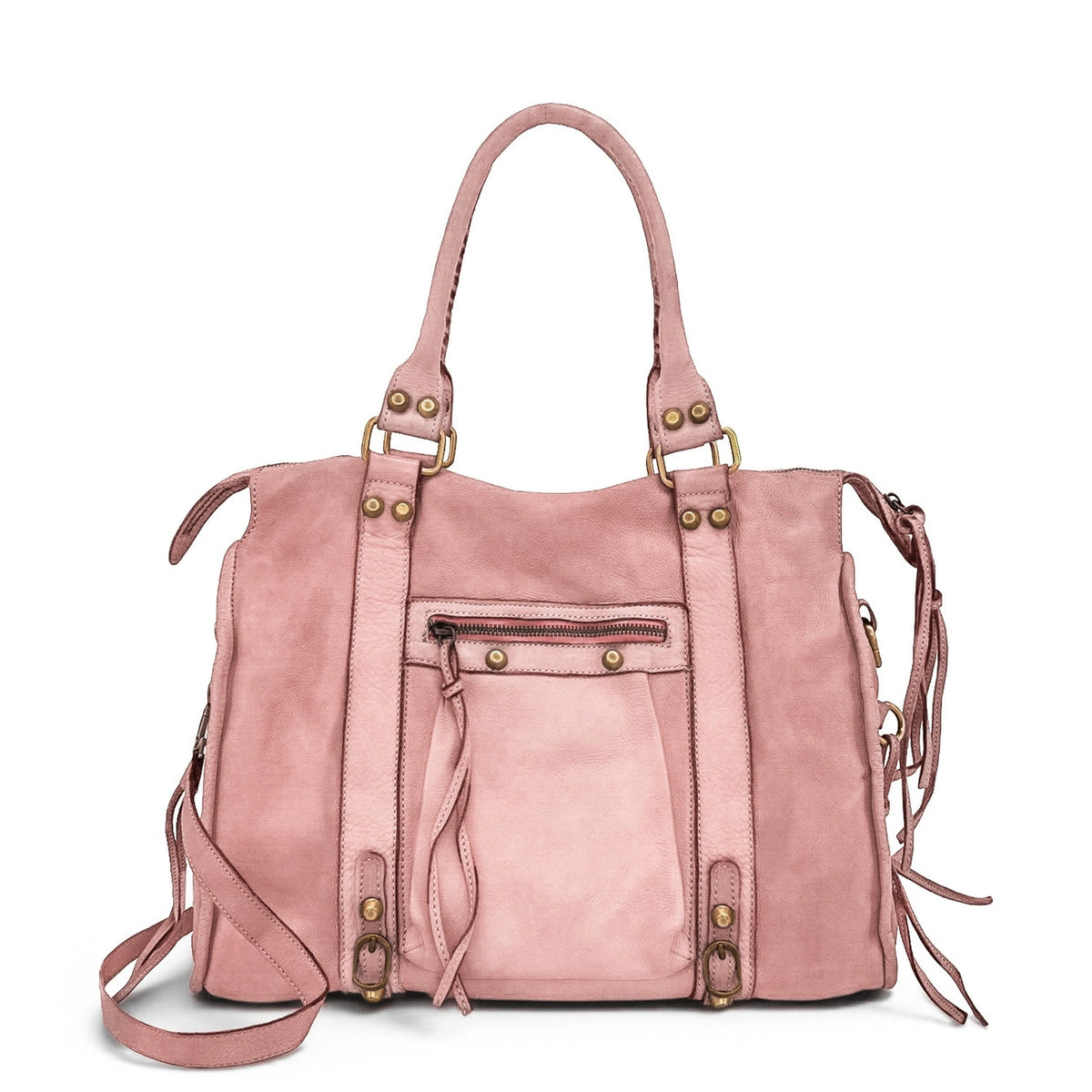 Grand sac porté épaule en cuir vintage STORM XL HURRICAN Rose nude