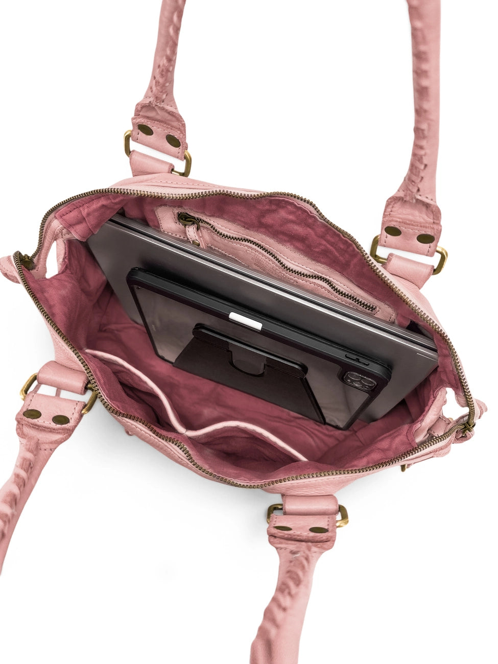 Grand sac porté épaule en cuir vintage STORM XL HURRICAN Rose nude