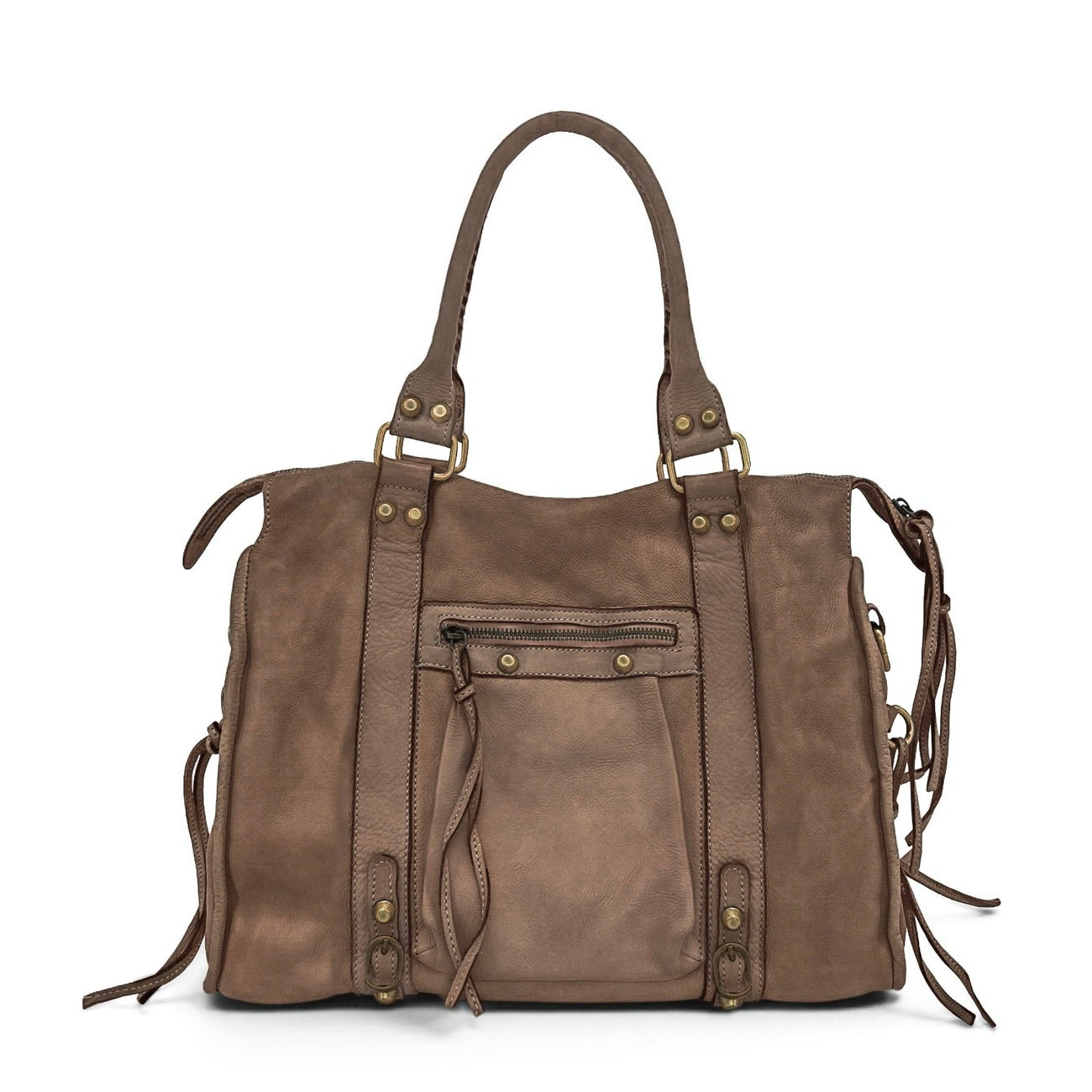 Grand sac en cuir vintage STORM XL HURRICAN Taupe foncé