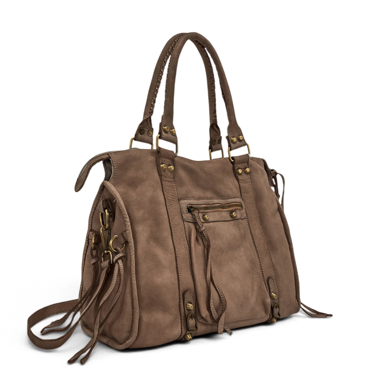 Grand sac en cuir vintage STORM XL HURRICAN Taupe foncé