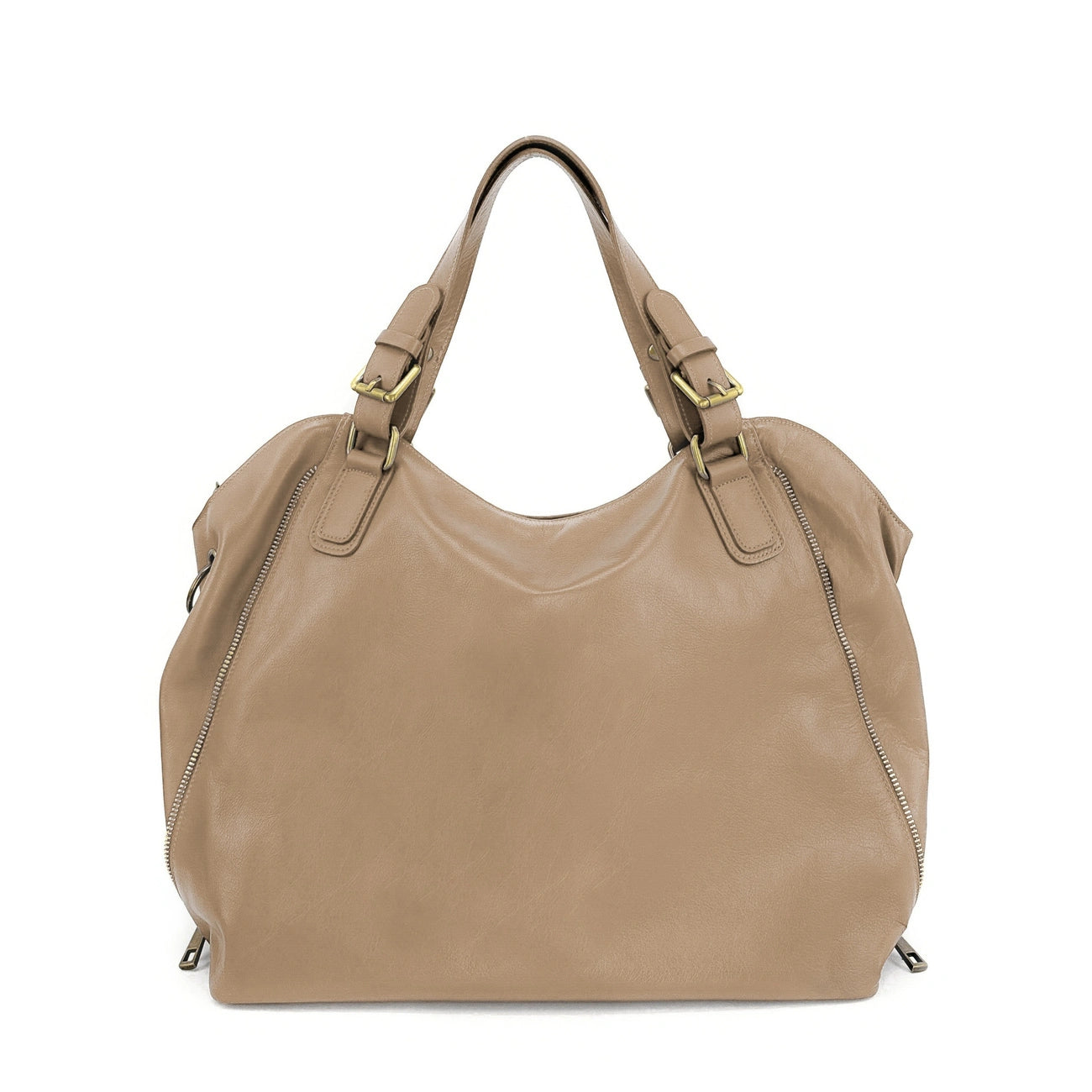 Schultertasche aus Glattleder CAMELIA Helltaupe