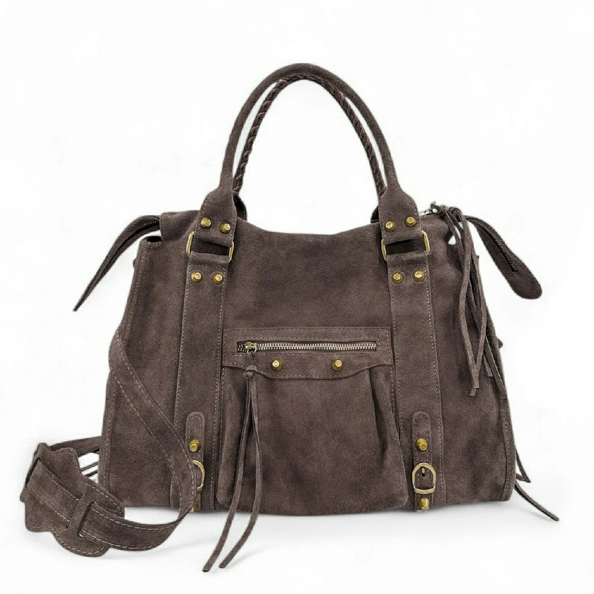 Große Handtasche aus Wildleder STORM SUEDE XL Schokoladenbraun