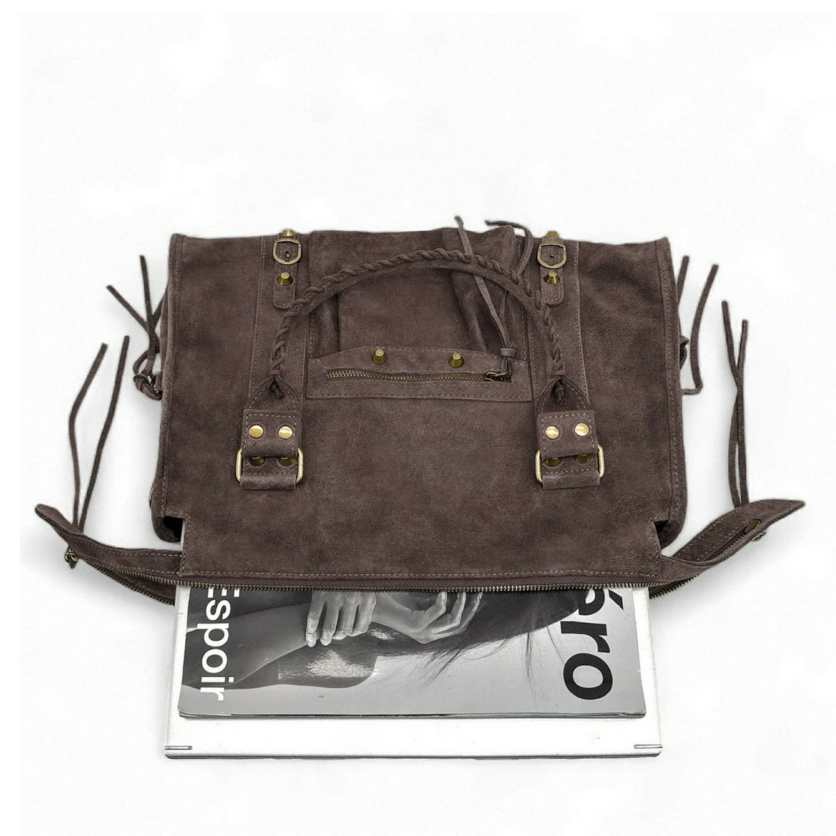 Große Handtasche aus Wildleder STORM SUEDE XL Schokoladenbraun