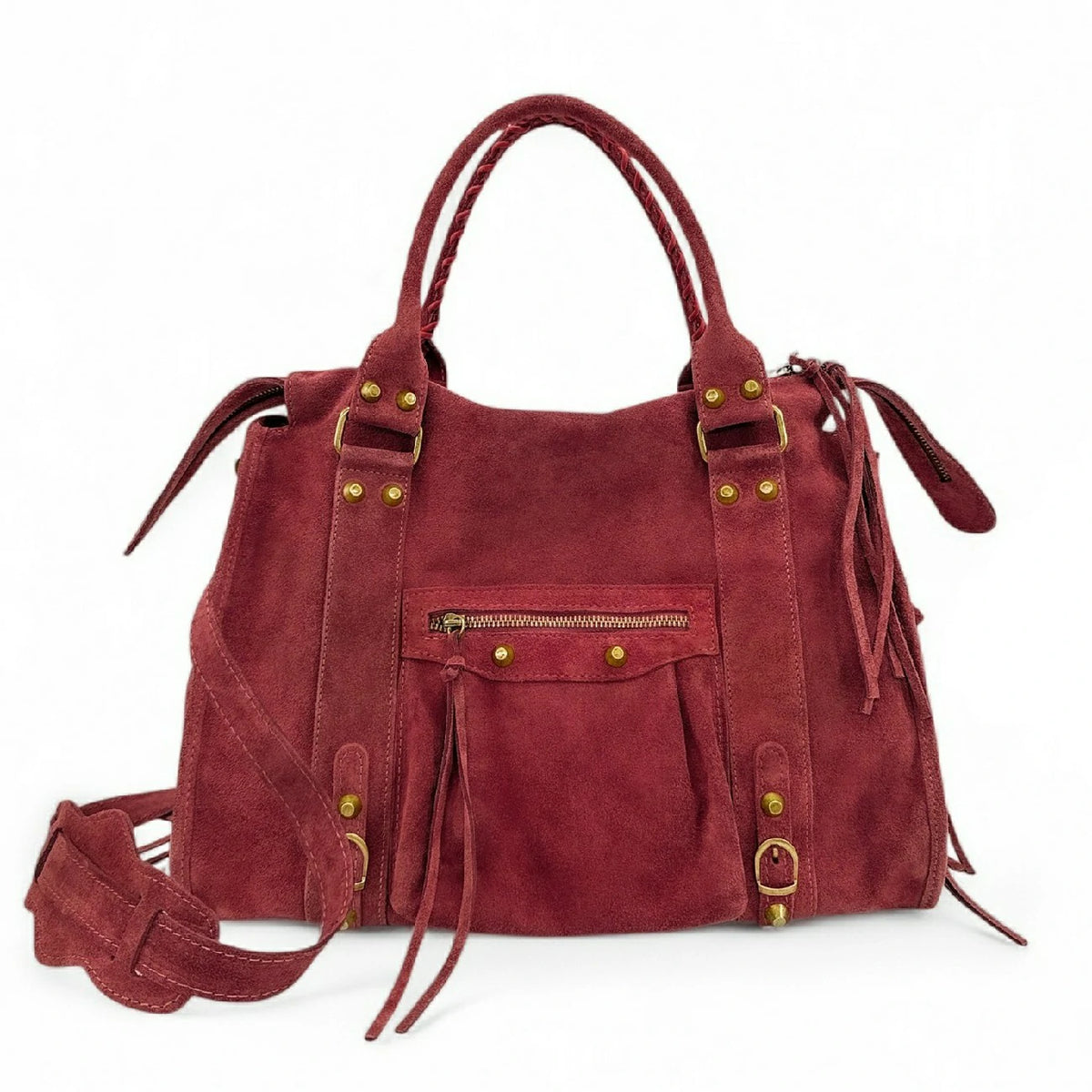 Große Handtasche aus Wildleder STORM SUEDE XL Bordeauxrot