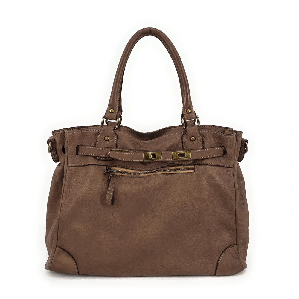 Sac cabas en cuir vintage MISS JEANNE Moka