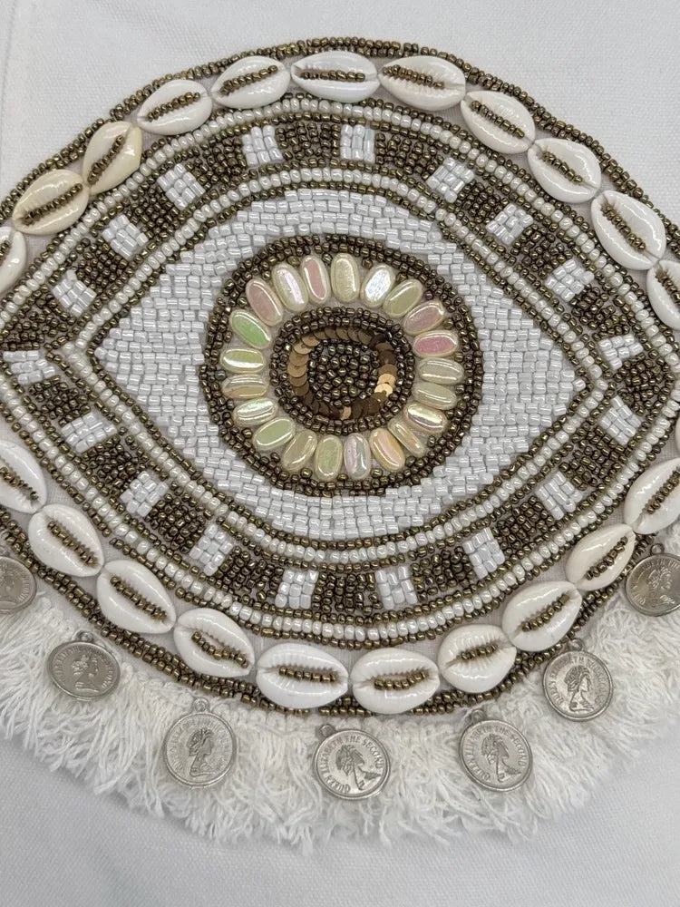 Grand sac en coton et perles I SEA YOU Blanc